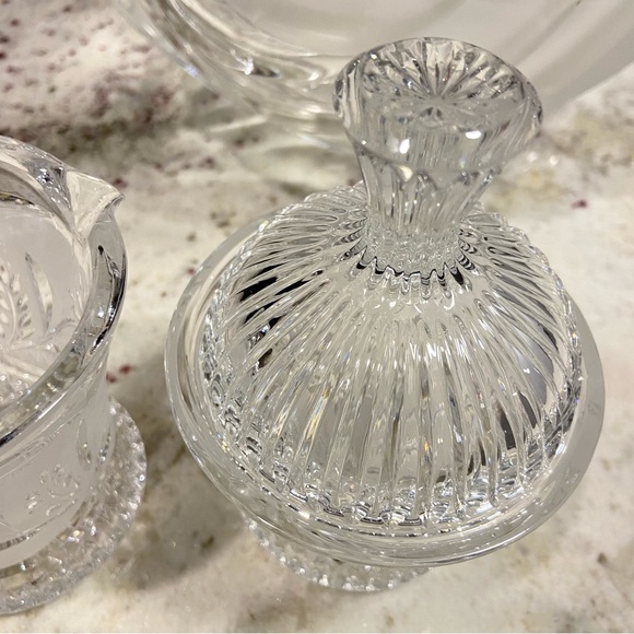 Cut Crystal Creamer and Sugar Set W Tray Lausitzer German Floral Pattern - Picture 6 of 10